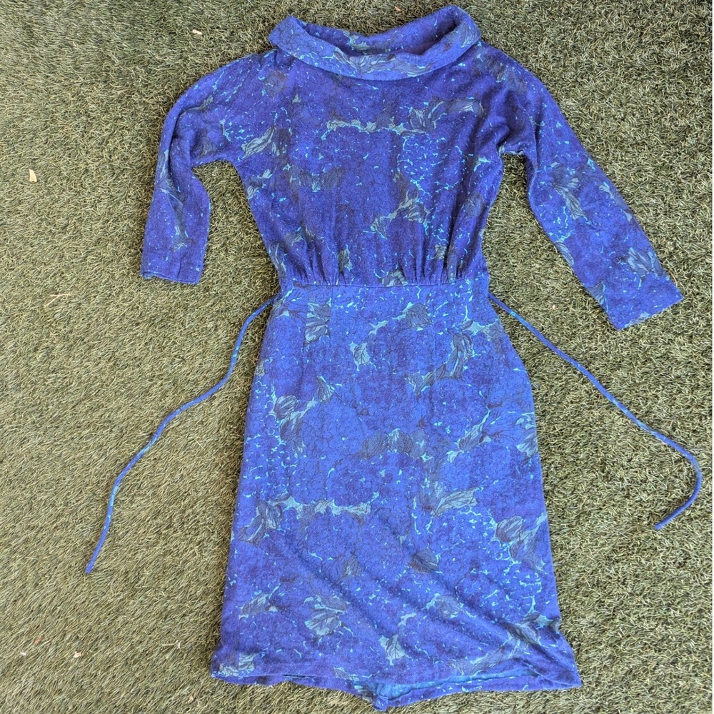 Vintage Boho 70's California Girl Floral Blue Midi Dress Size 25 Waist, Retro